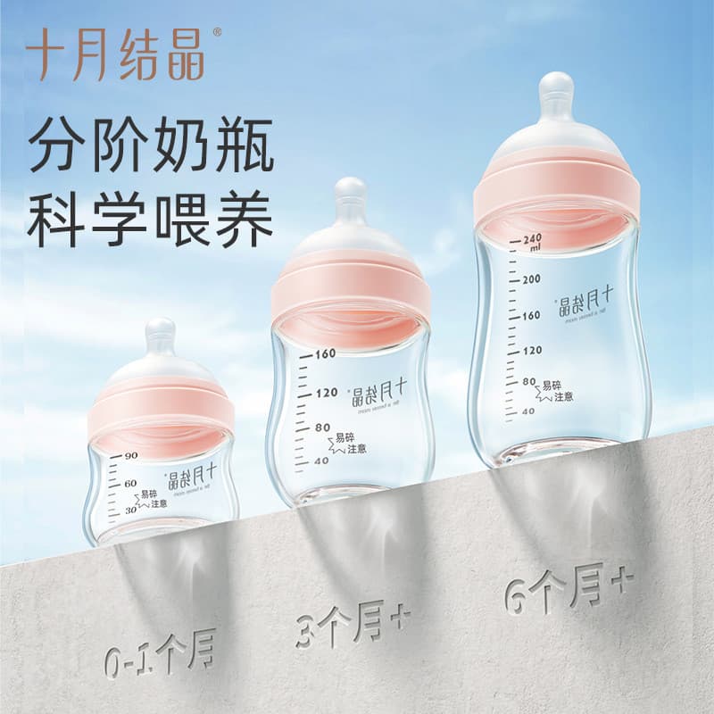 Garrafa de vidro para bebê de cristal de outubro, produtos para bebês recém-nascidos, mamadeira de 0-3-6-12 meses SH2372