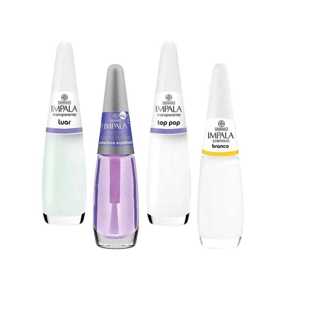 Kit 4 Esmaltes Impala Top Francesinha + Verniz Extra Brilho