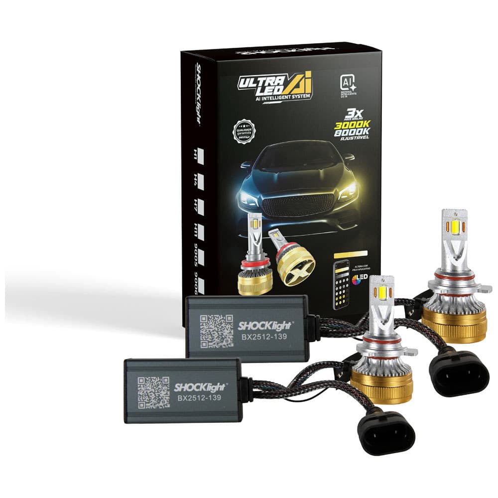 Kit par lâmpada ultra led AI shocklight hir2 9012  5000lm 52 a 75w com aplicativo e sistema inteligente
