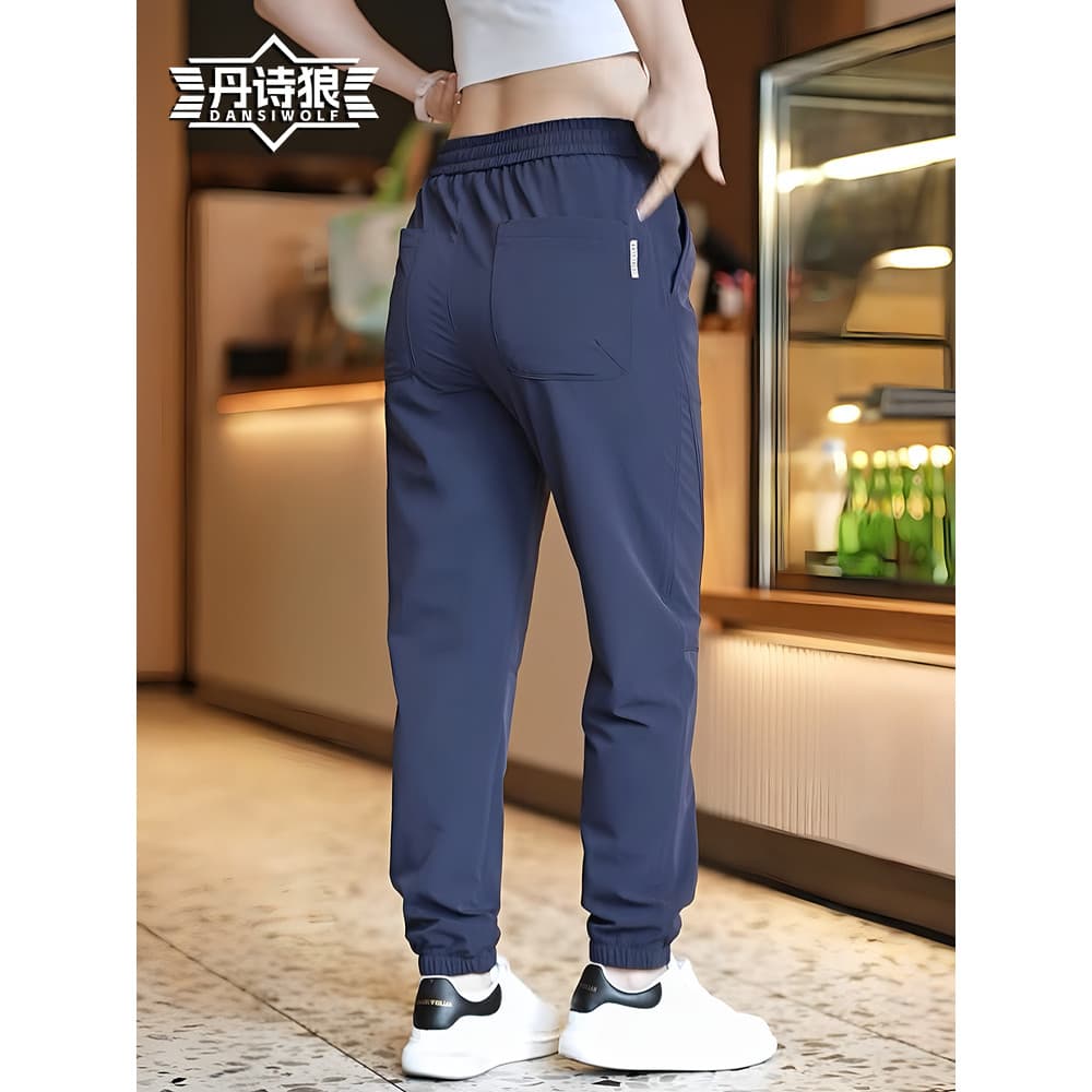 Calças de perna masculinas High-End gelo seda calças casuais esportes tornozelo comprimento calças verão fino em linha r