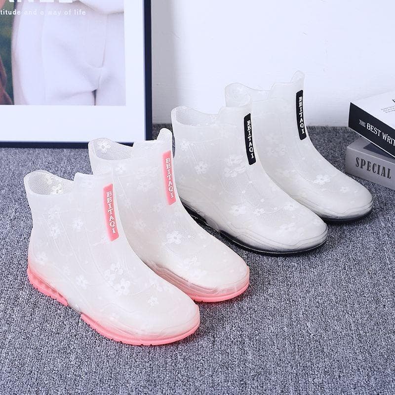 Botas de chuva impermeáveis transparentes transparentes antiderrapantes sapatos de água botas de chuva tubo curto sapato