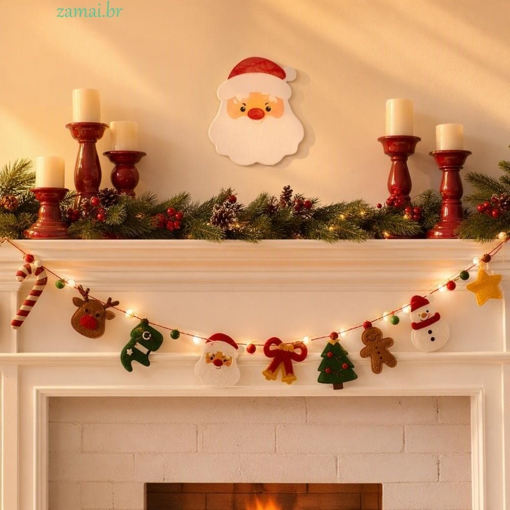 ZAMAI Banner Luminoso De Natal , Guirlanda De Material De Feltro Com Corda De Luz LED , Bandeira De Puxar DIY Artesanal