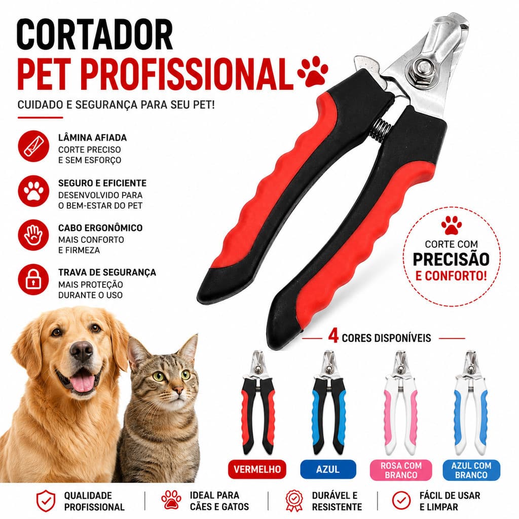 Alicate Cortador de Unhas Pet Profissional Premium Resistente para Cães e Gatos