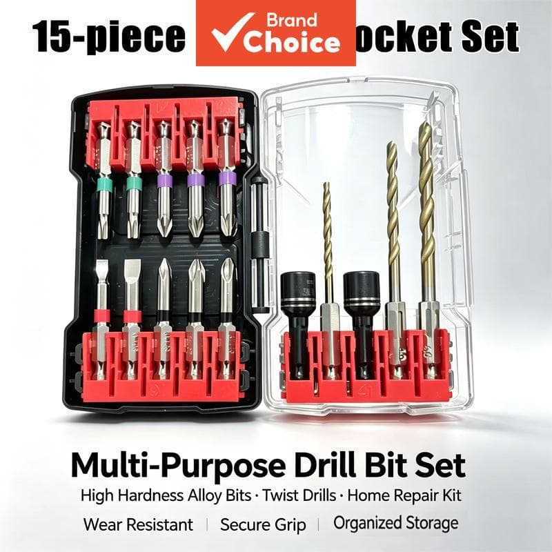 15 Peças Conjunto de Brocas e Bits para Parafusadeira, Kit de Bits para Parafusadeira de Impacto de Alta Dureza com