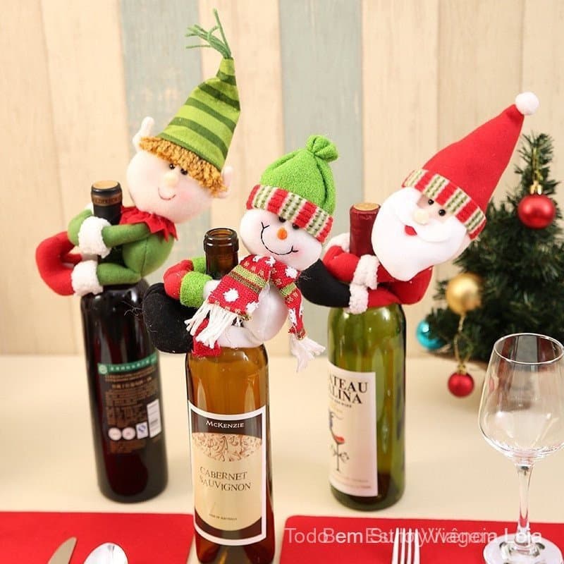 Conjunto De Enfeites De Natal / Papai Noel / Boneco De Neve / Garrafa De Vinho