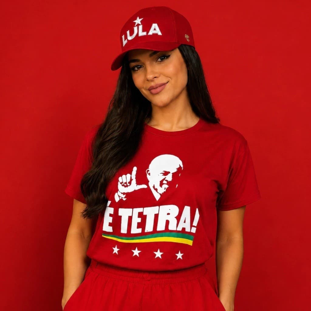 Camiseta Lula É Tetra Brasileira Vermelha 100% Algodão Estampa Premium