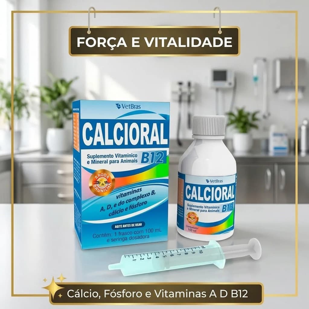 💊 Calcioral B12 Suplemento Vitamínico Fortalecimento Ósseo Apetite Cães e Gatos 100ml Baunilha 🦴