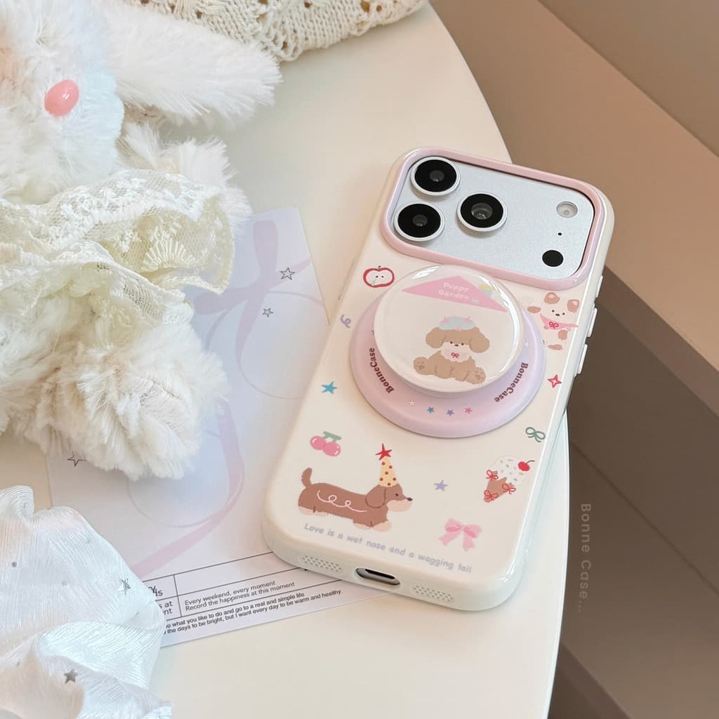 Doce casa filhote de cachorro suporte magnético adequado para iPhone16 iPhone15 iPhone17PM iPhone18 caso de telefone bon
