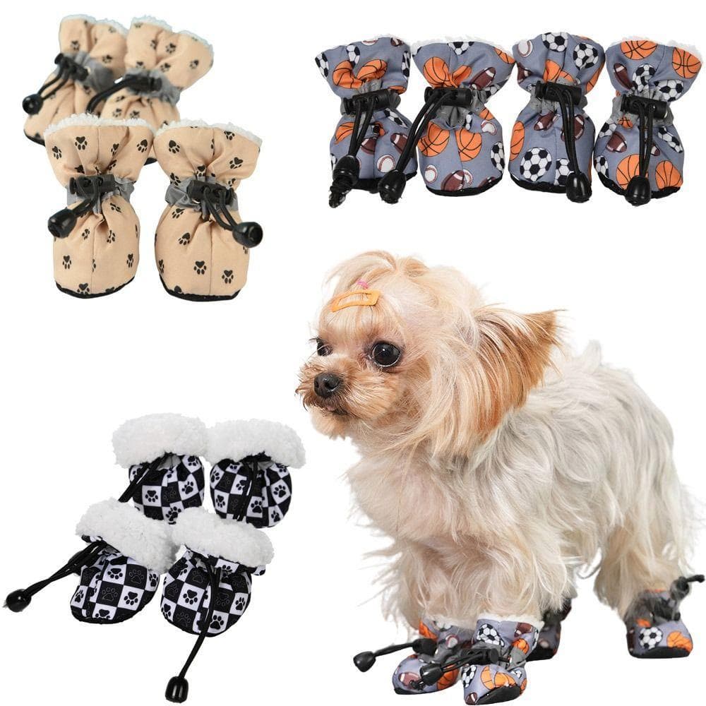 4 Unidades/Conjunto Sapatos Para Cães De Estimação De Inverno , Botas Antiderrapantes À Prova D'água Chuva De Gros