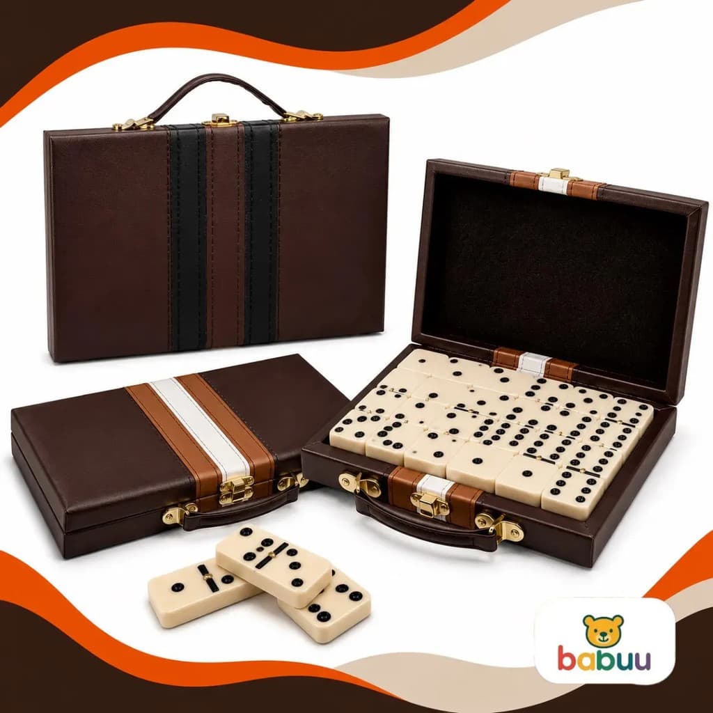 Jogo Dominó Profissional De Osso 28 Peças Grosso Com Maleta De Couro Babuu Brinquedos Educativos