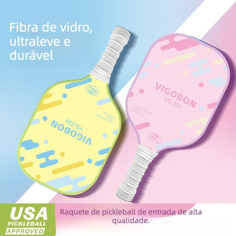 Kit Raquetes de Pickleball Fibra de Vidro com 2 Bolas, Modelo Leve Certificado USAPA, Ideal para Iniciantes ao Ar Livre