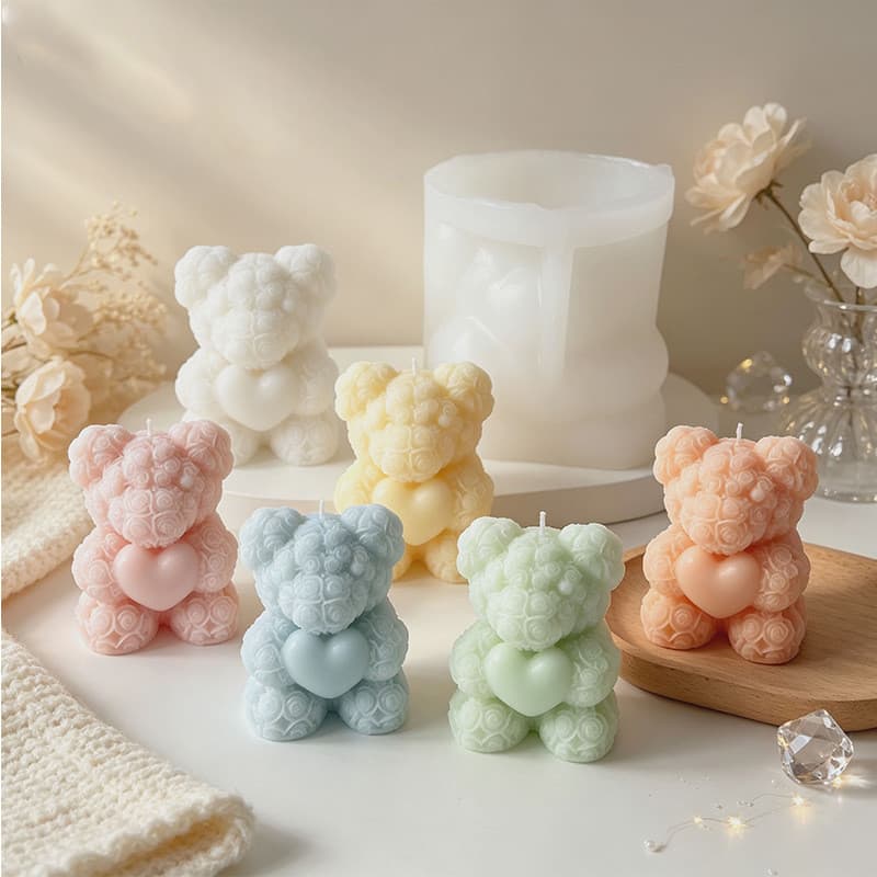 Molde de Silicone para Vela em Forma de Urso Rosa, Molde para Ornamento de Gesso Aromaterápico, Presente para Casal.
