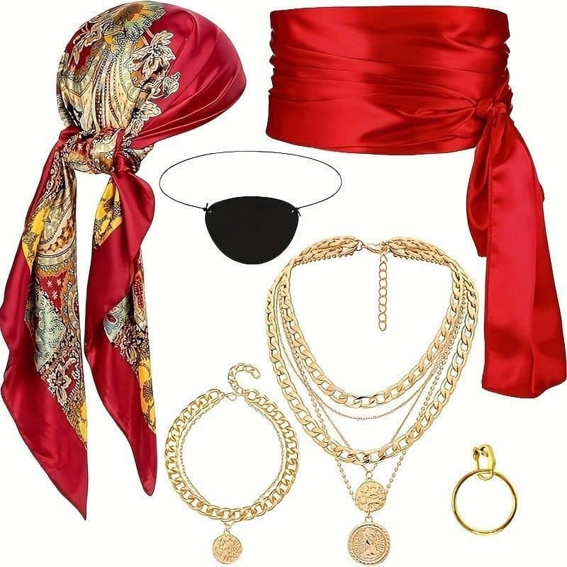 Conjunto de fantasia de pirata masculino de 8 peças com chapéu, cinto e colar, adequado para homens e mulheres se vestir