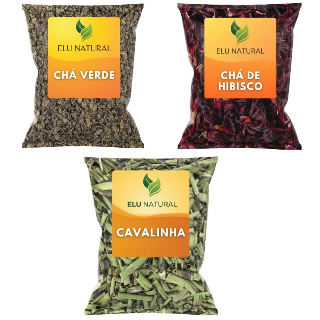 Kit Chá Detox Termogênico e Diurético Hibisco Cavalinha e Chá Verde