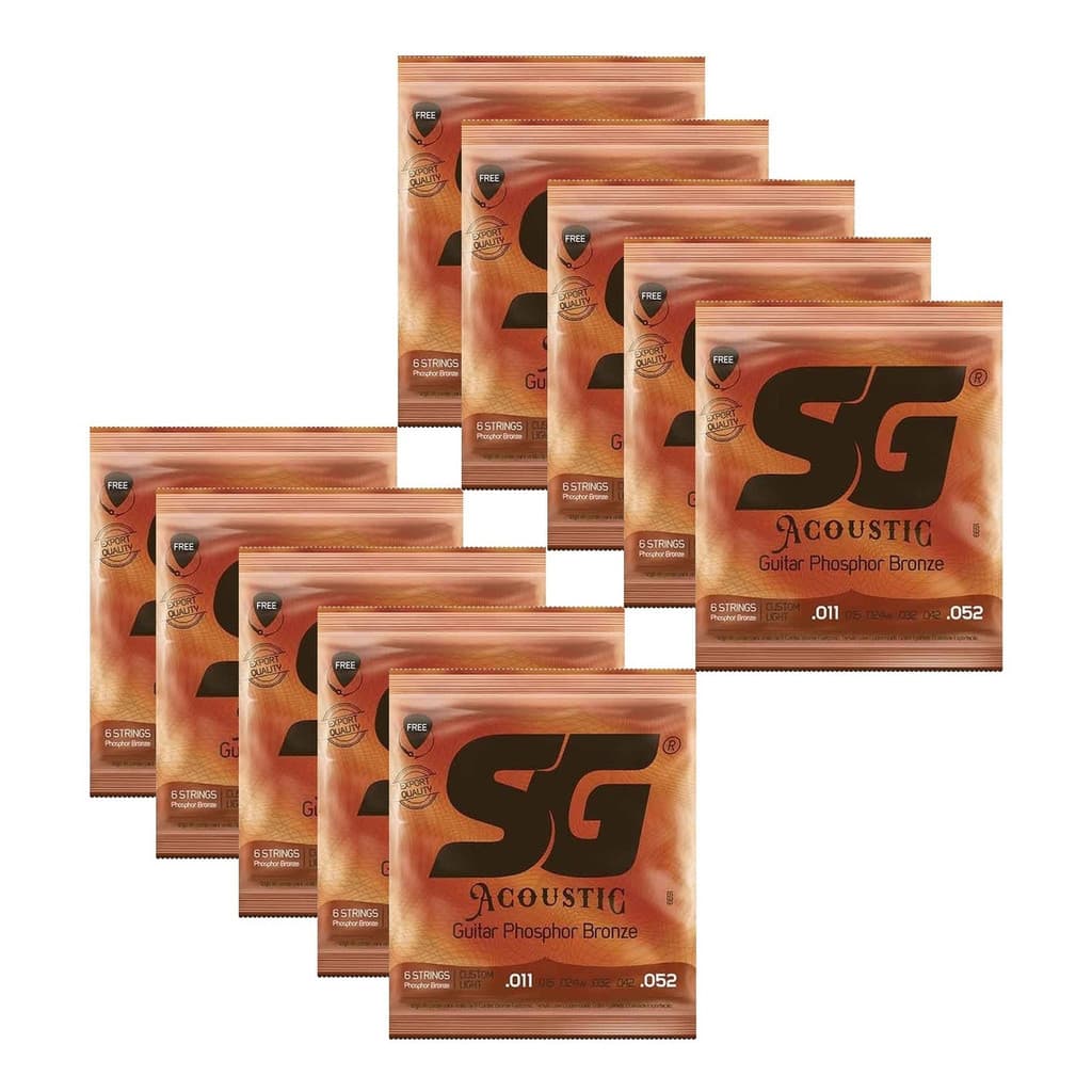 Kit 10 Encordoamentos Violao Aco Sg Fosforo Bronze 011