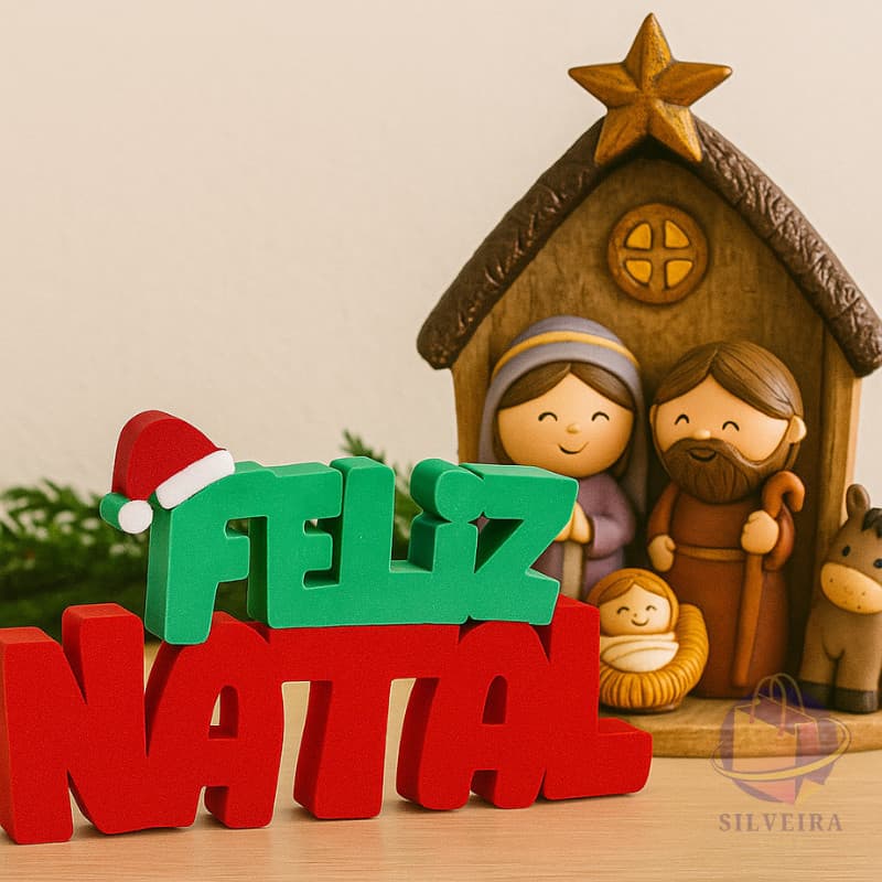 DECORAÇÃO DE NATAL Feliz Natal  Letreiro Verde e Vermelho com Gorro ENFEITE NATALINO