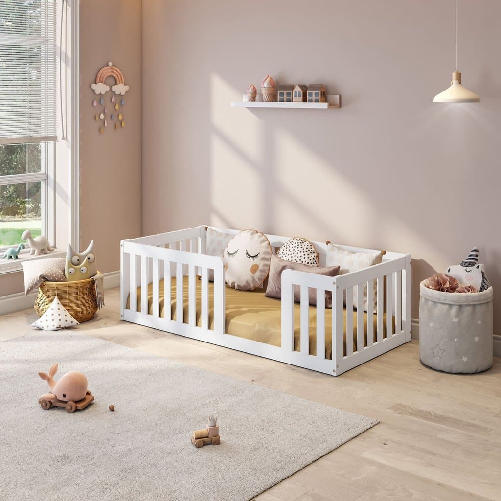 Mini Cama Montessoriana com Grade Giulia Casatema MadeiraOriginals Branco Branco