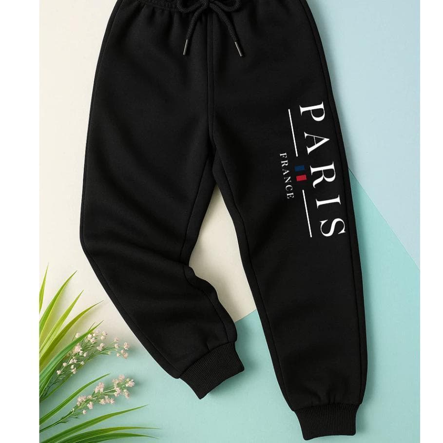 Calça Infantil Algodão Moletom Preta Menino Menina Paris France