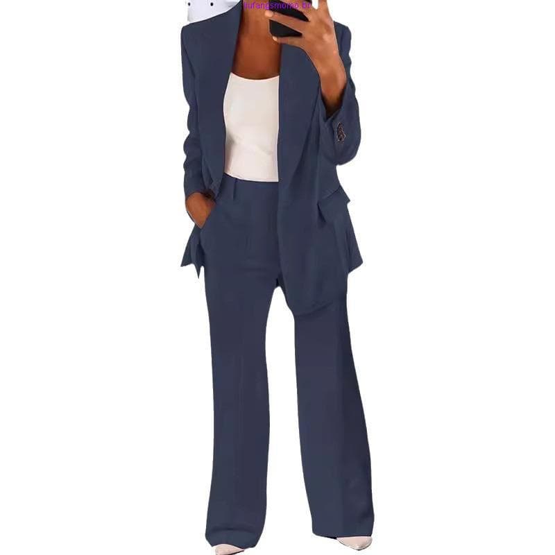 Conjunto feminino de manga comprida fino cardigan blazer terno calças