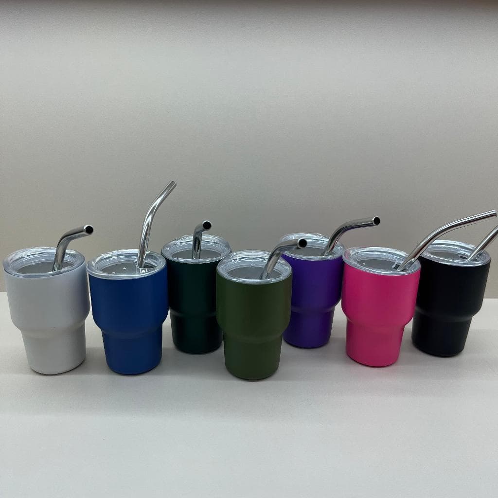 Copo Térmico Inox 90ml com Tampa e Canudo Reutilizável | Mantém Bebida Gelada e Quente | Diversas Cores