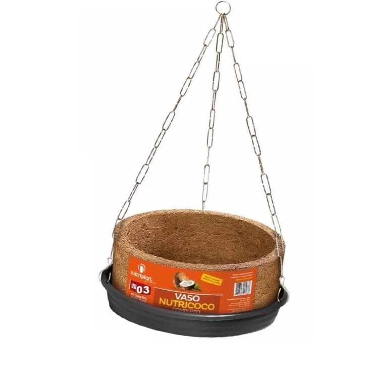 Vaso Fibra de coco NUTRICOCO COMPLETO com prato e corrente 03