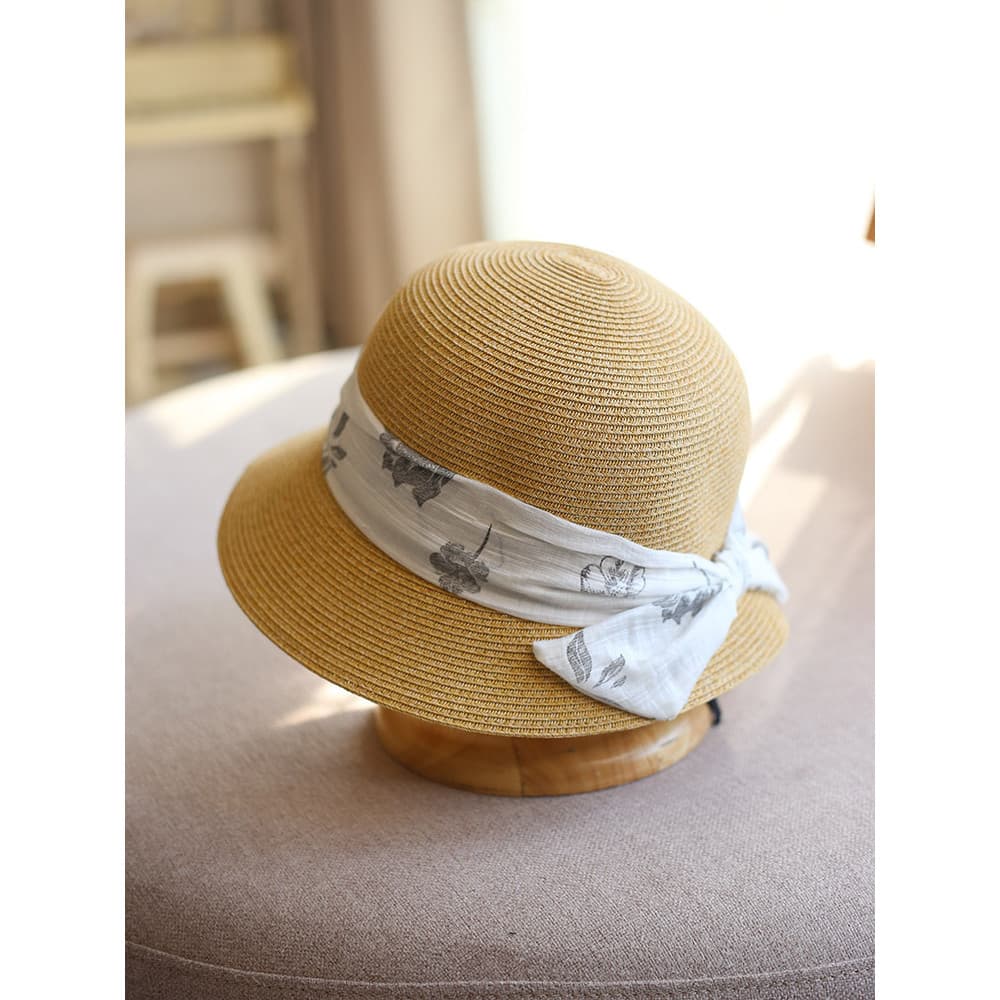 Estilo chinês padrão decoração com chapéu de palha feminino verão protetor solar chapéu de sol férias à beira-mar chapéu