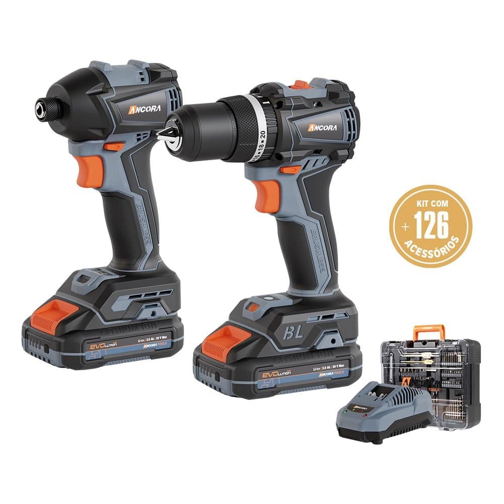 Kit Parafusadeira Furadeira + Parafusadeira Impacto 20v Ancora Tools Acompanha Bateria : PIM-2320 +  Ancora
