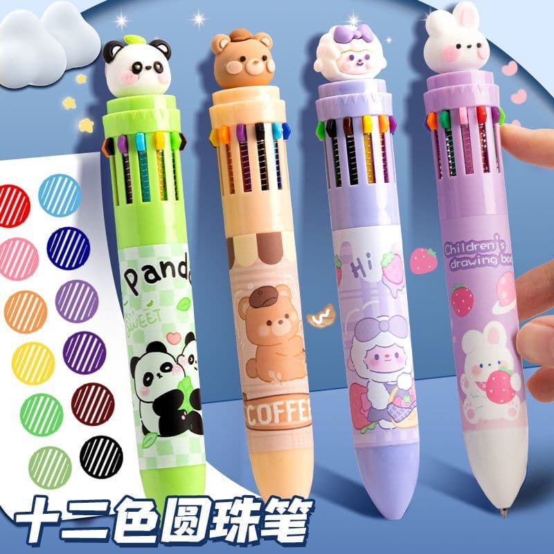 Caneta esferográfica de doze cores, caneta esferográfica multicolorida fofa em uma cor, canetas coloridas para notas, re