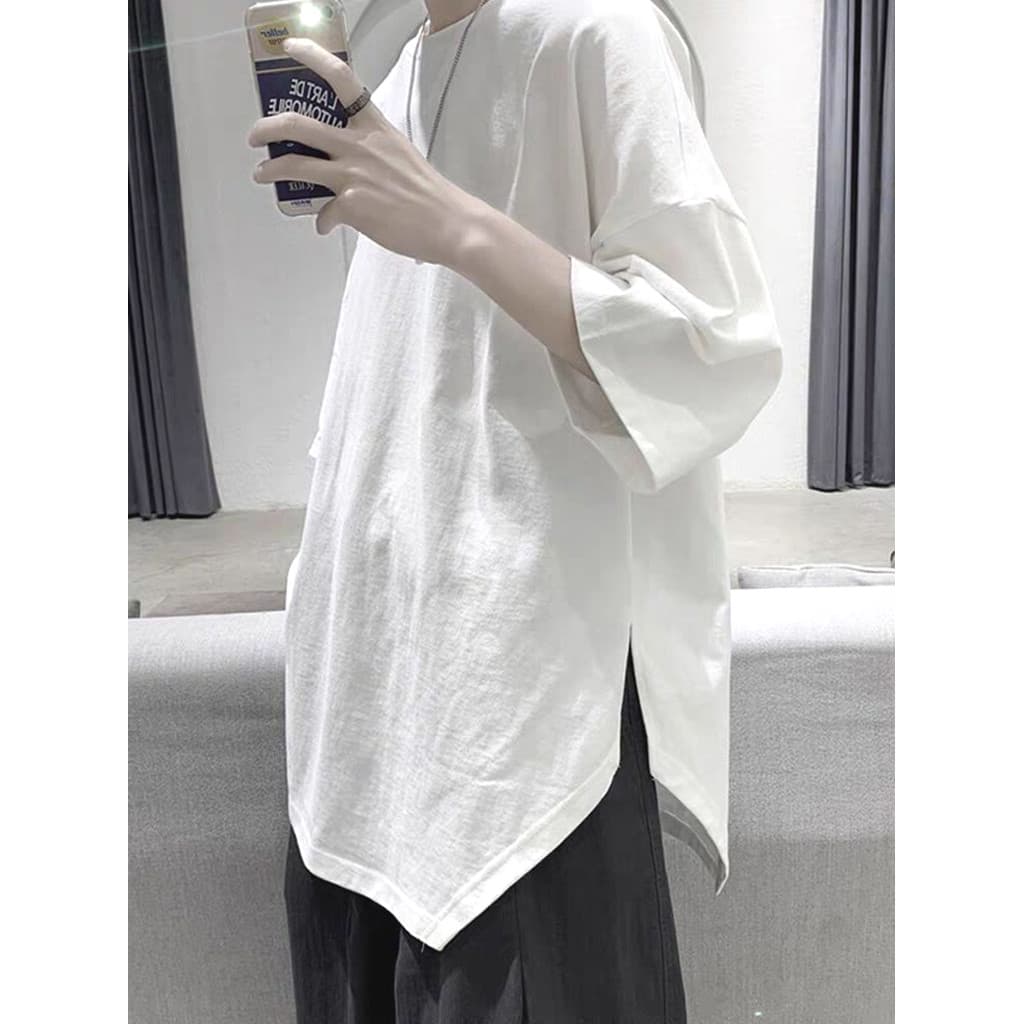 Abstinência escura Irregular camiseta masculina bainha fenda solta 5 pontos de manga curta estilo Yamamoto cauda de ando