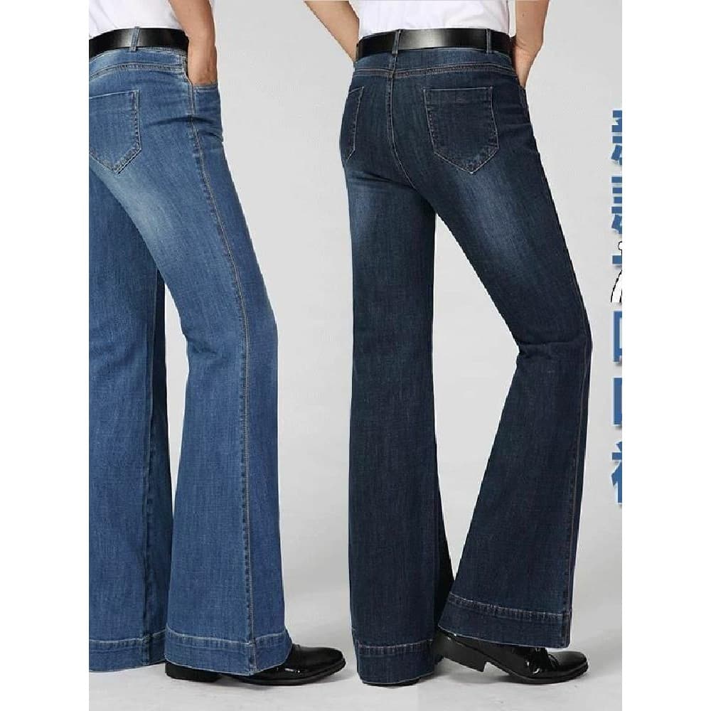 Outono masculino cintura alta solto queimado Jeans outono inverno Extra grande Micro-queimado calças compridas negócios