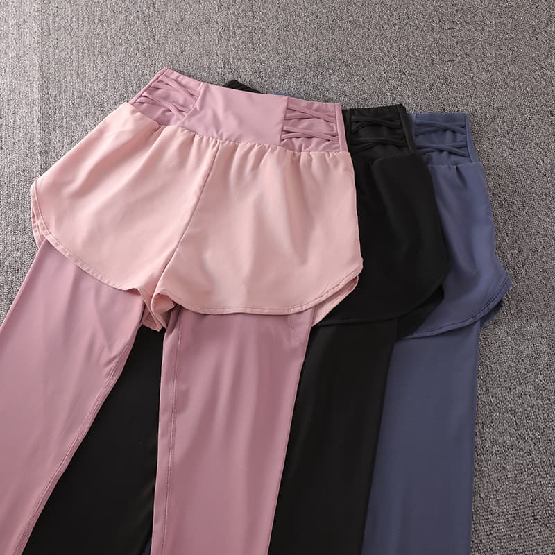 Novo estilo manhã correndo Fitness falso de duas peças bolso de cintura alta magro high-End magro