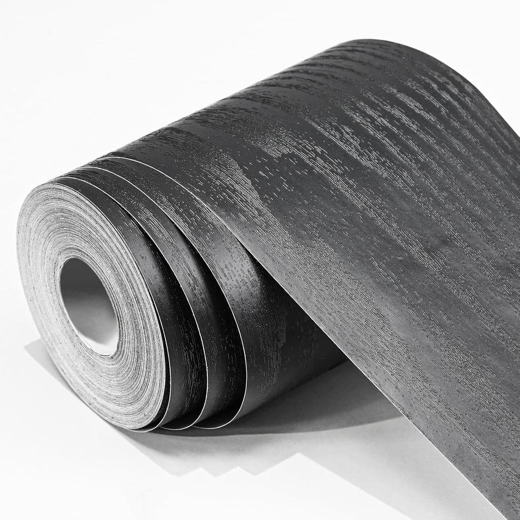 WADILE Borda de Papel de Parede com Textura de Madeira Preta de 32,8 pés, Moldura de Espelho Removível, Impermeável, Pap