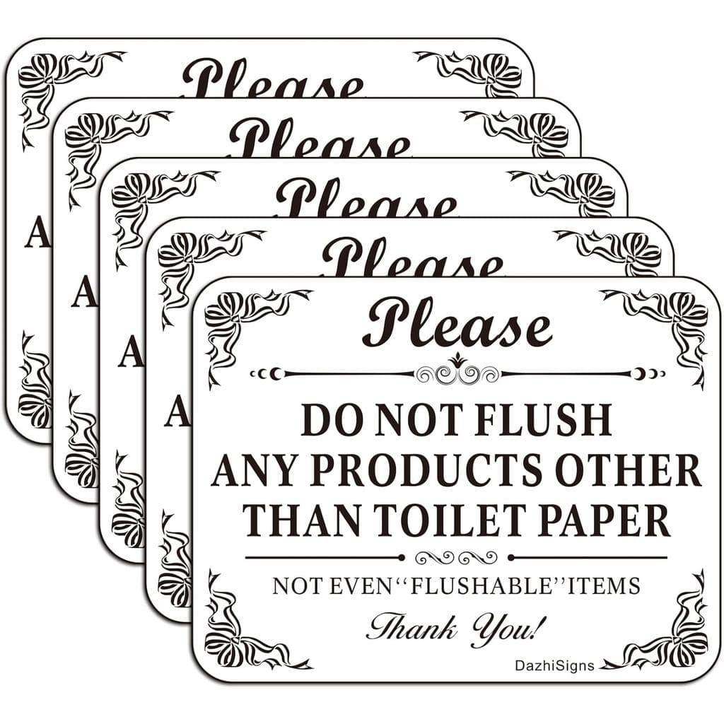 (Pacote com 5) Placa de Aviso "Não Descartar Nenhum Produto Além de Papel Higiênico", 5" x 4" Acrílico Autoadesivo, Plac