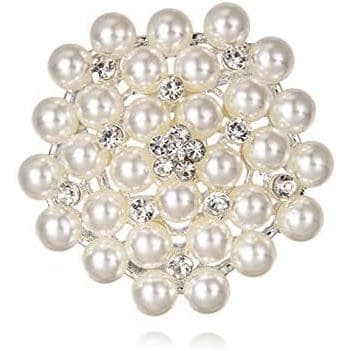 Broche Elegante com Pérolas de Imitação e Cristais Florais Coloridos para Casamento e Moda Nupcial