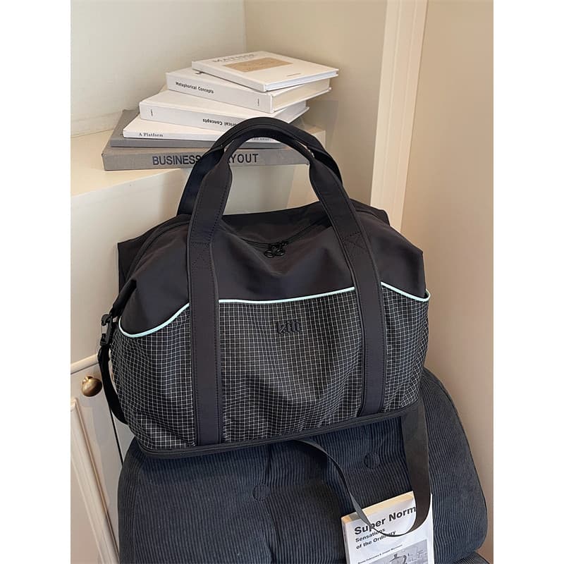 Grande capacidade xadrez cor combinando um ombro de curta distância portátil viagem leve saco de armazenamento de bagage