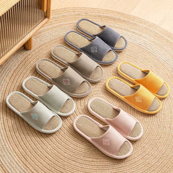 | slippers | ♜Chinelos de linho masculinos primavera outono interior mobiliário doméstico mudo uso doméstico quatro esta