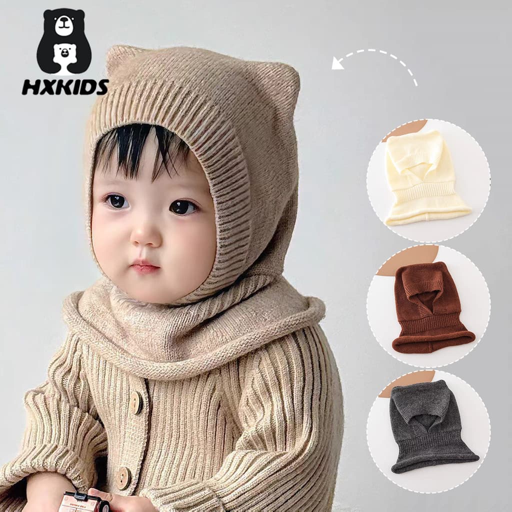 2 Em 1 Bebê Malha Chapéu Cachecol Conjunto Bonito Orelha De Gato Inverno Criança Gorro Com Capuz Crianças Menino Menina