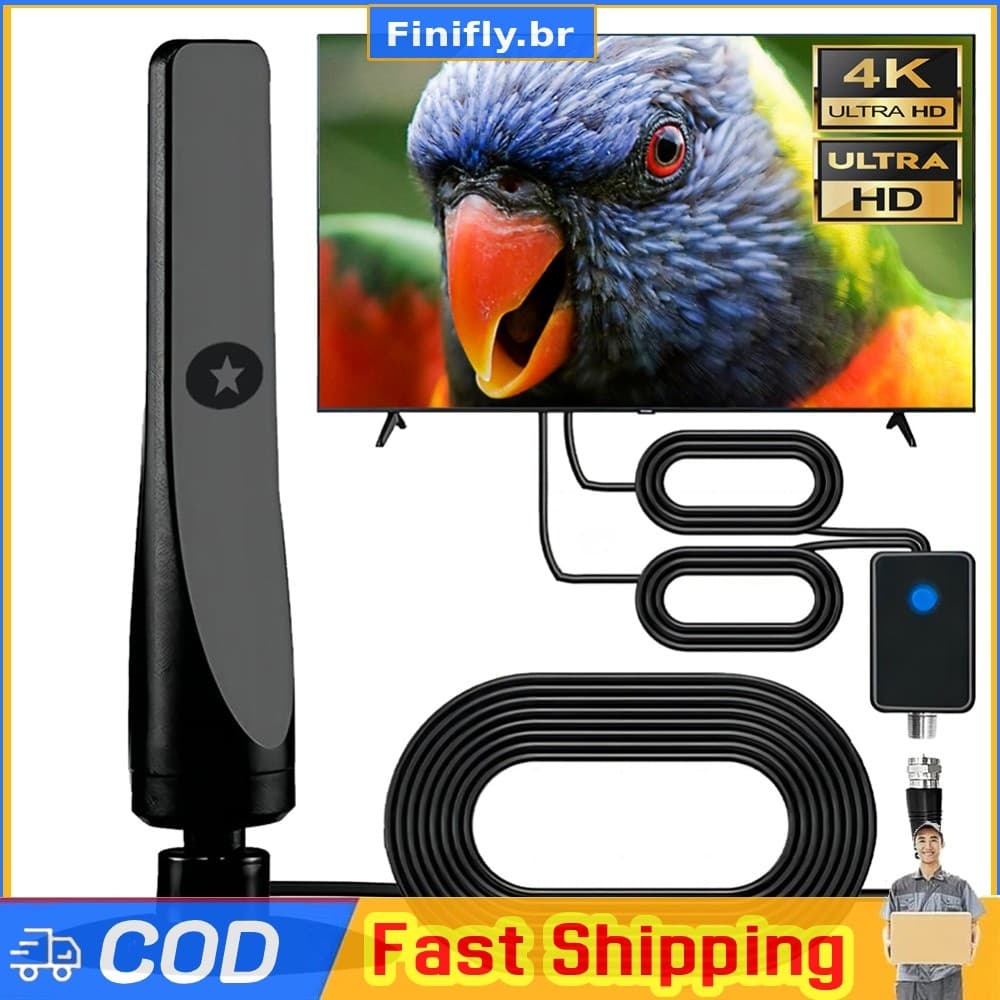 Antena Digital De TV Com Suporte Para Portátil 4K 1080P , Alcance De 50 Milhas , De Alto Ganho 25DBI Plug Play Ambientes