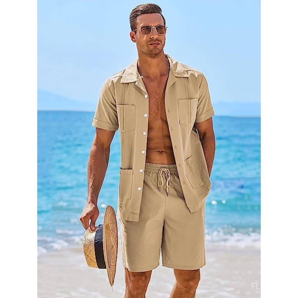 Conjunto de 2 Peças de Camisa Guayabera Masculina