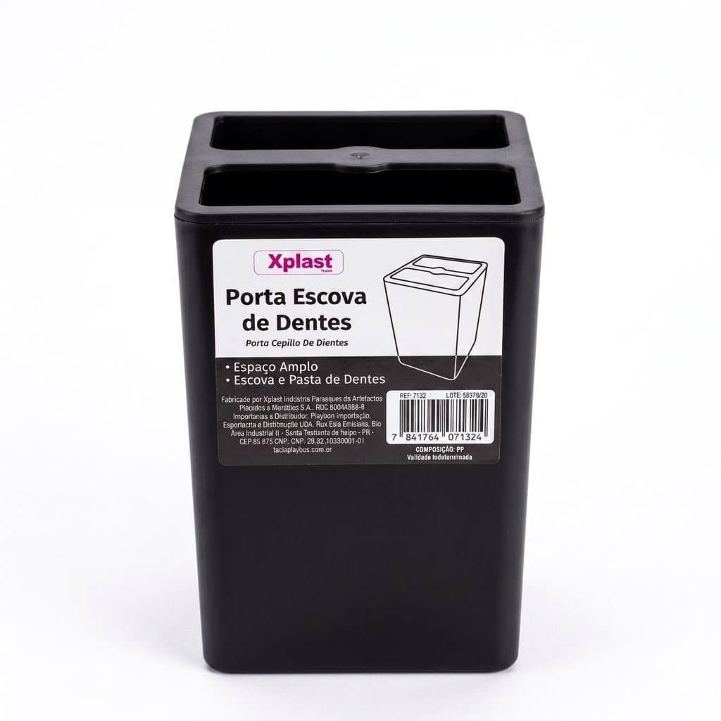 Porta Escova de Dentes e Pasta Plástico Preto Premium Xplast
