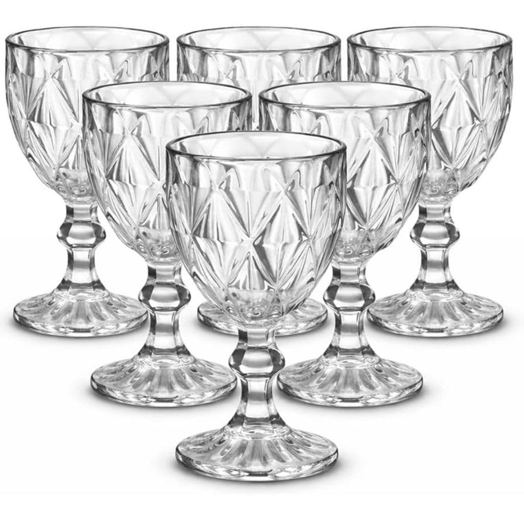 Jogo 6 taças de Vidro Diamond 300ml Transparente Desing Elegante