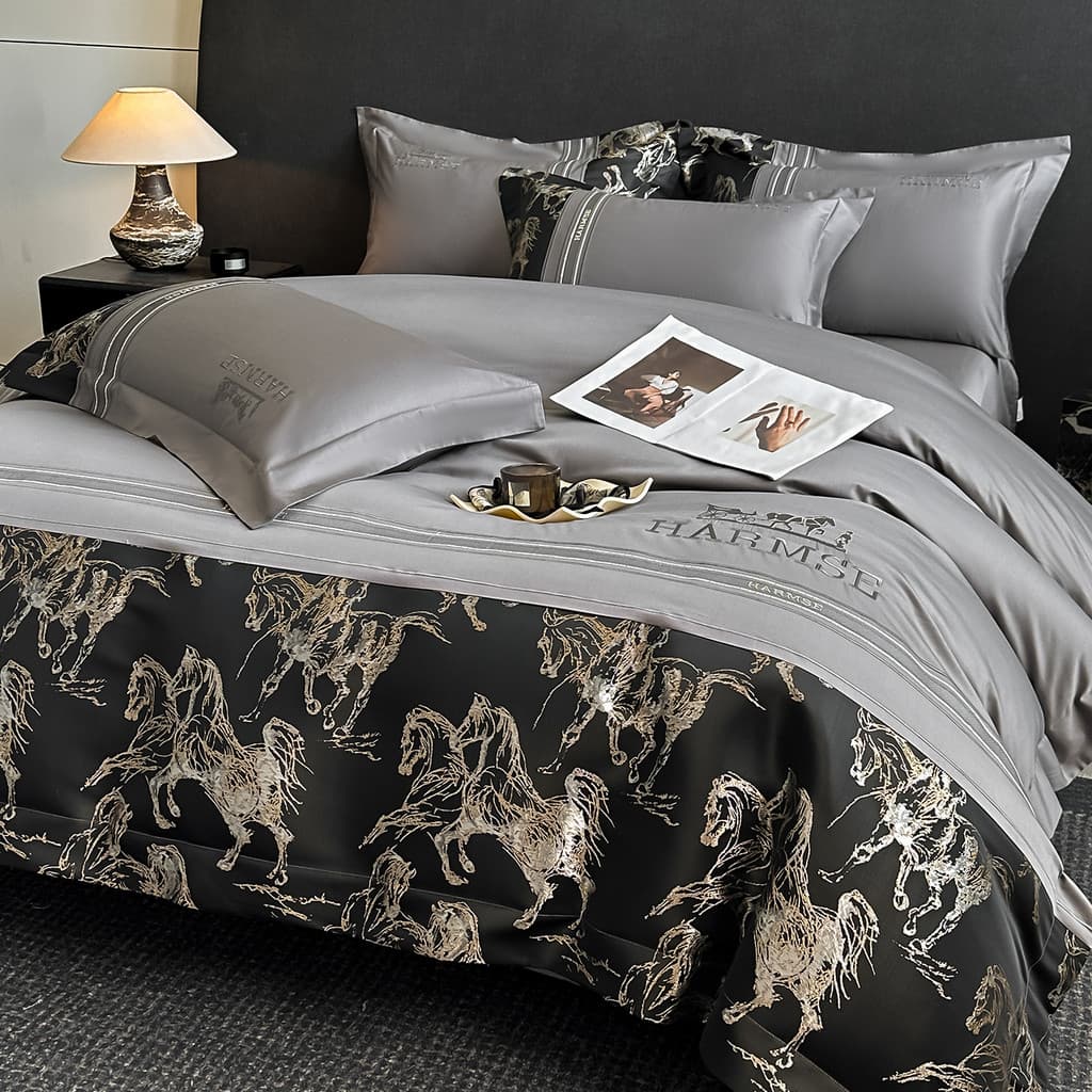 2026 novo estilo ano do cavalo High-End conjunto de quatro peças algodão puro em relevo bordado colcha capa cama princip
