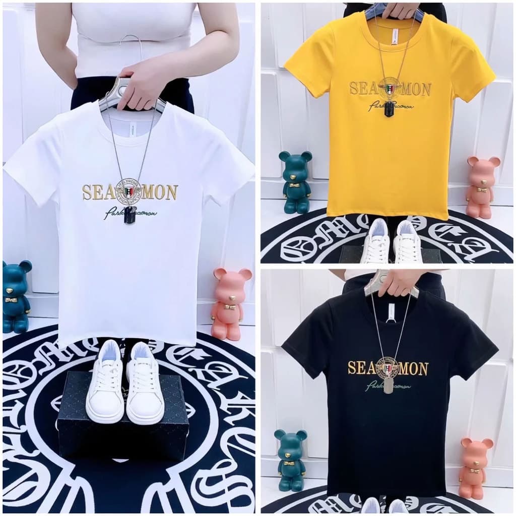Camiseta masculina de manga curta puro algodão em torno do pescoço meninos letras verão na moda magro-ajuste Street Wear
