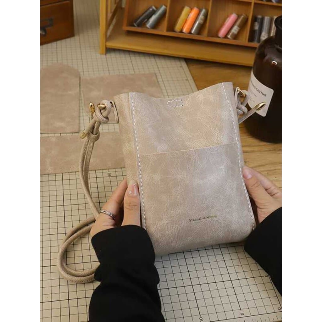 Bolsa bolsa transversal feminino Bolsa balde de atividades em grupo de um ombro com corpo cruzado costurado à mão faça v