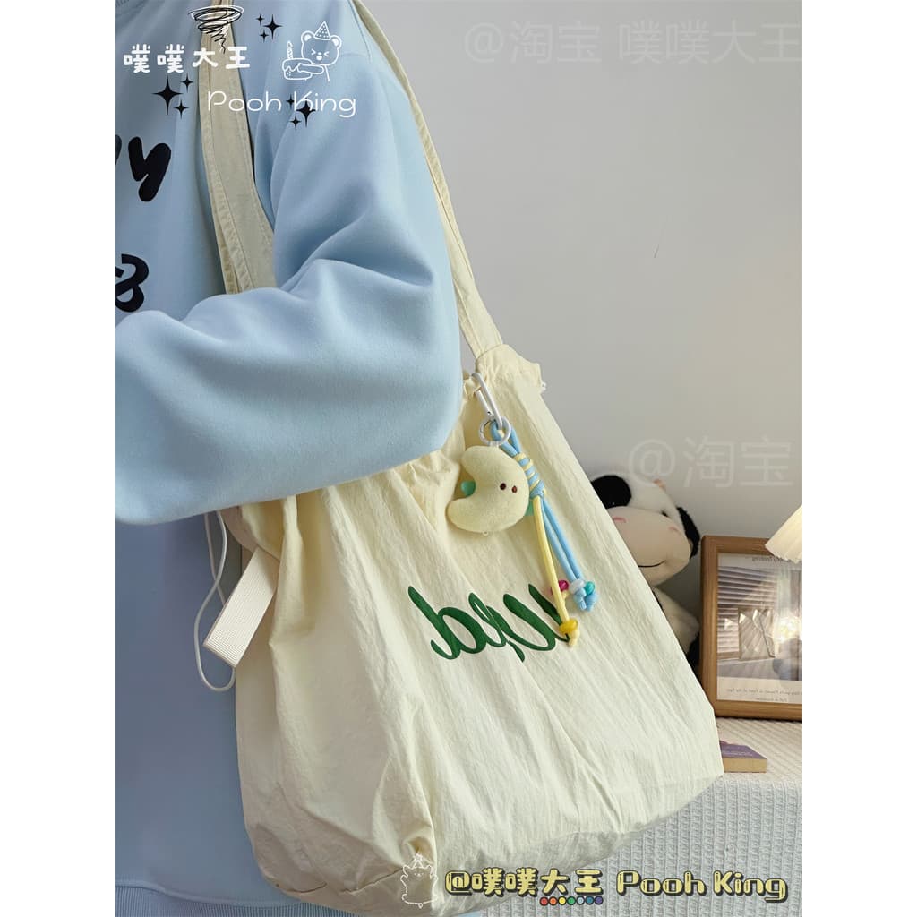 Estilo coreano ins estilo preguiçoso solto bolsa de lona de grande capacidade menina cordão sacola carta bolsa de ombro
