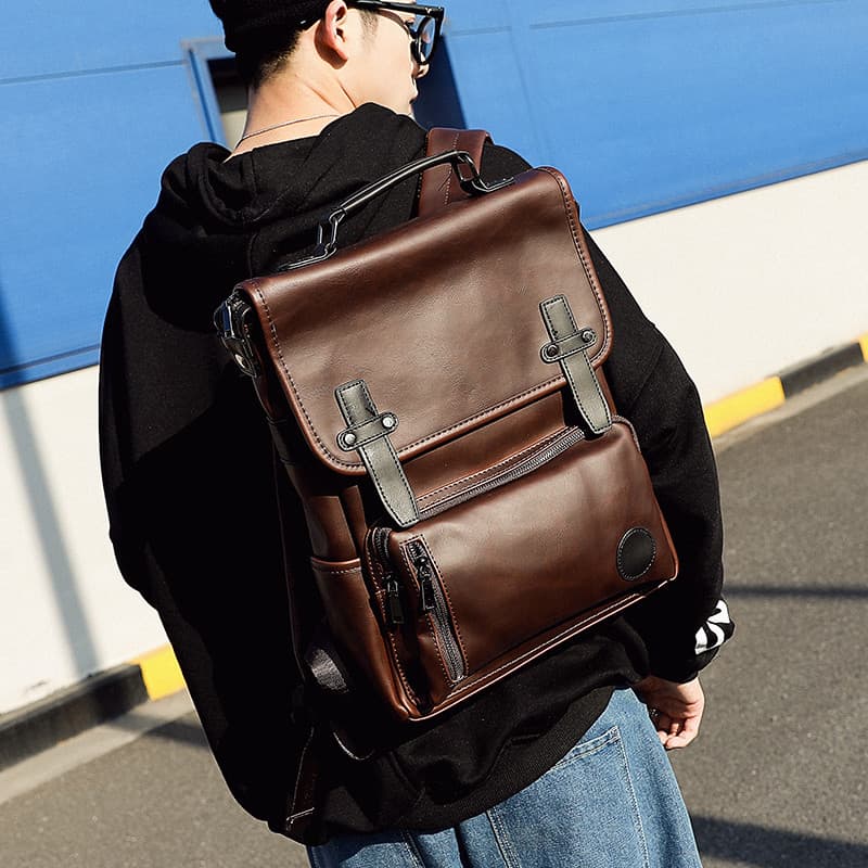 Novo estilo mochila de couro Retro mochila rua moda mochila estudante versão coreana saco de escola saco de viagem na mo