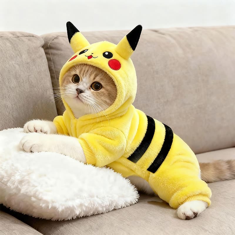 Roupas de gato mais veludo Pikachu transformação roupas outono inverno estilo dourado gradiente Muppets quentes cães peq