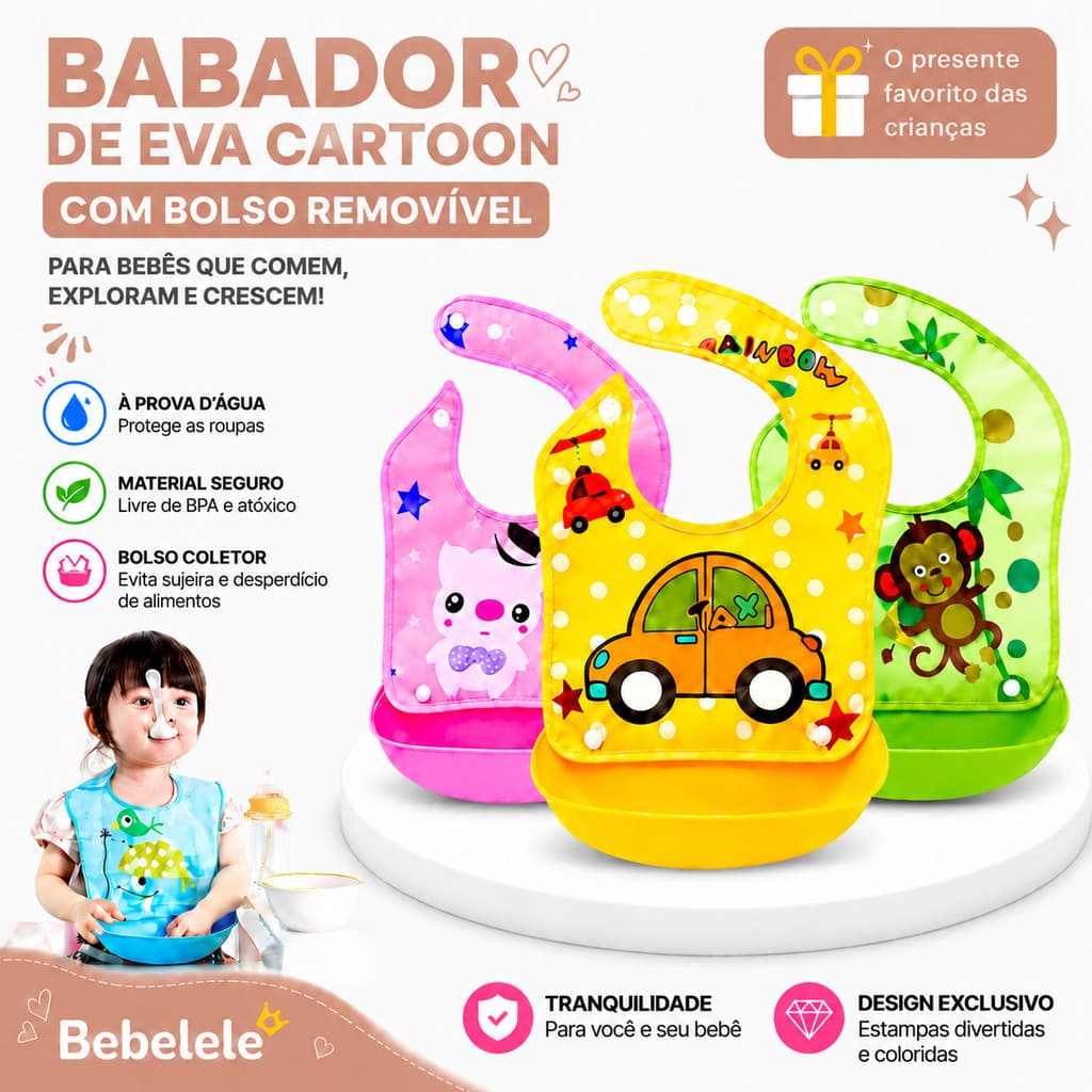 Babador infantil de EVA com desenho animado, babador de alimentação destacável, babador infantil l &RKTZ