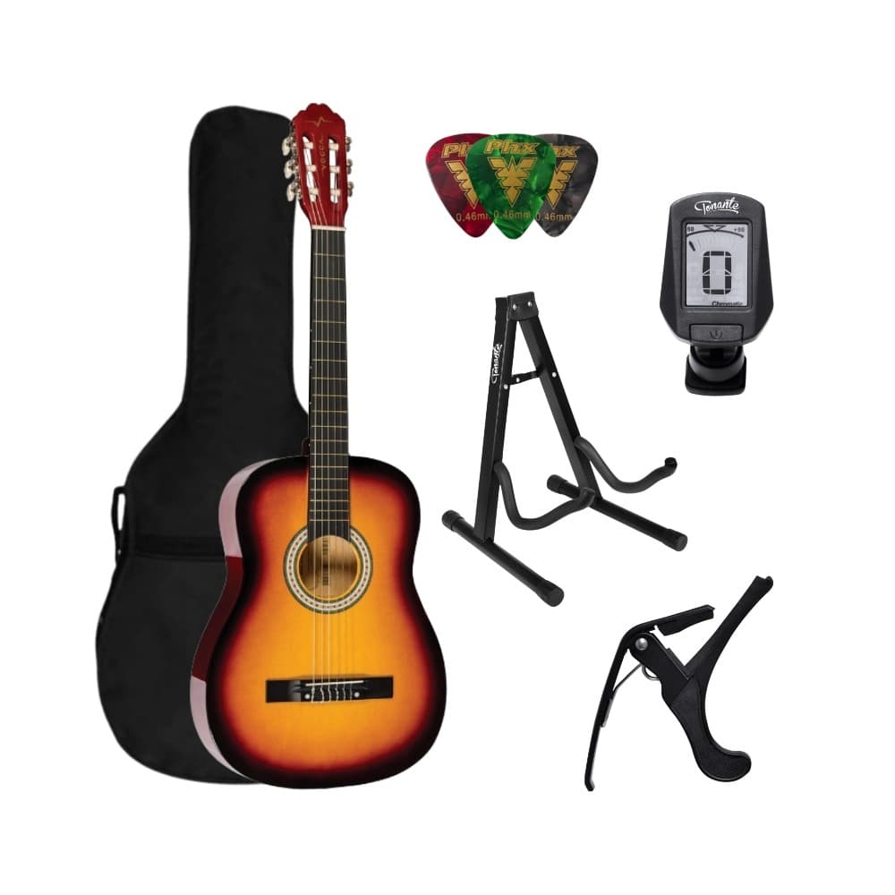 Kit Violão Clássico Acústico Vogga Yellow Sunburst Nylon VCA106N + Acessórios