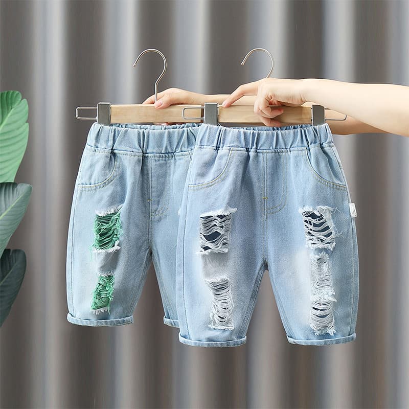 Menino Shorts verão crianças Denim estilo fino bebê elástico estilo ocidental calças meninos bonito calças médias calças